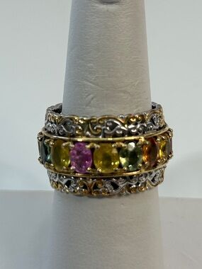 NWOT Gems En Vogue Palladium 18k Accents & Genuine Multi Gemstone Band Ring